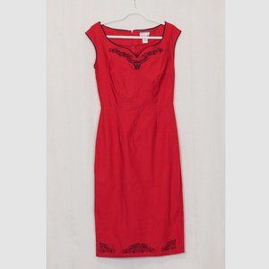 Vintage red embroidered skull and roses pinup dress